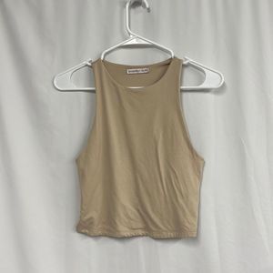 Basic Tan High Neck Cropped Tank